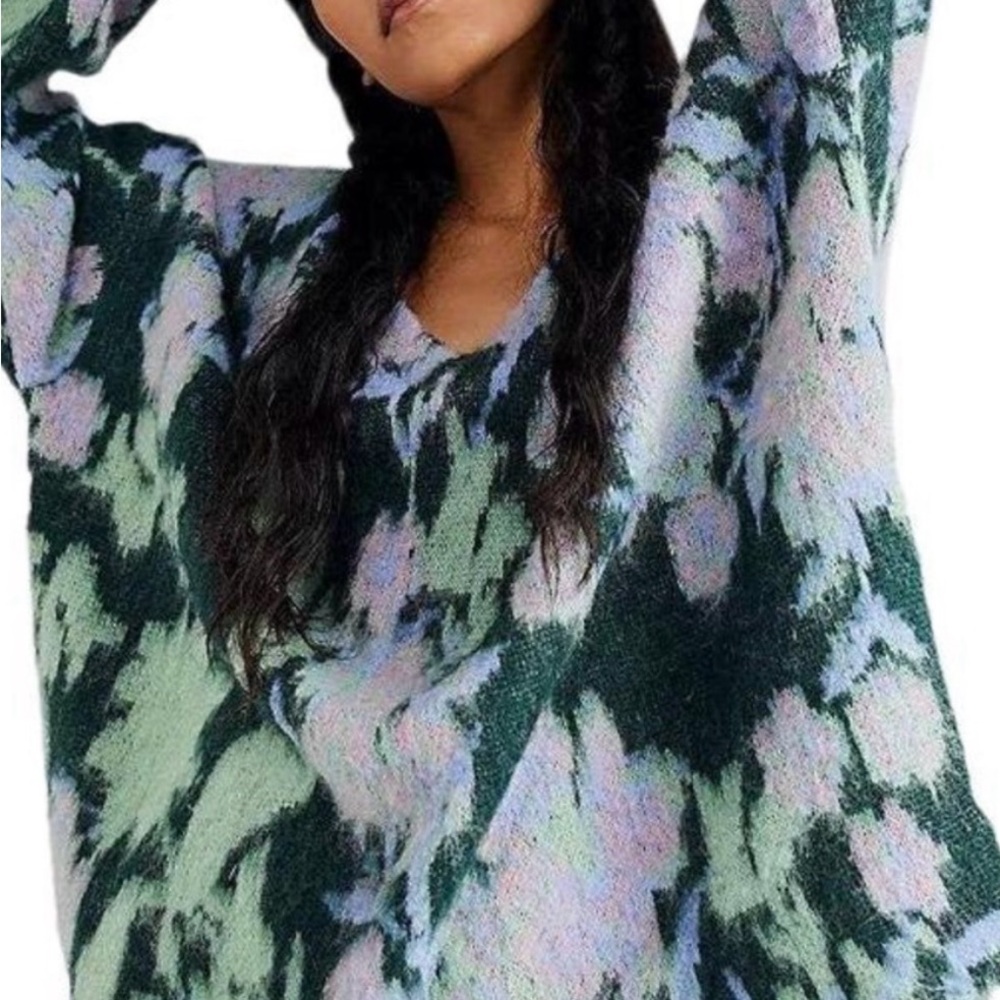 Free People Primrose Floral Tunic Pullover Sweater Oversized